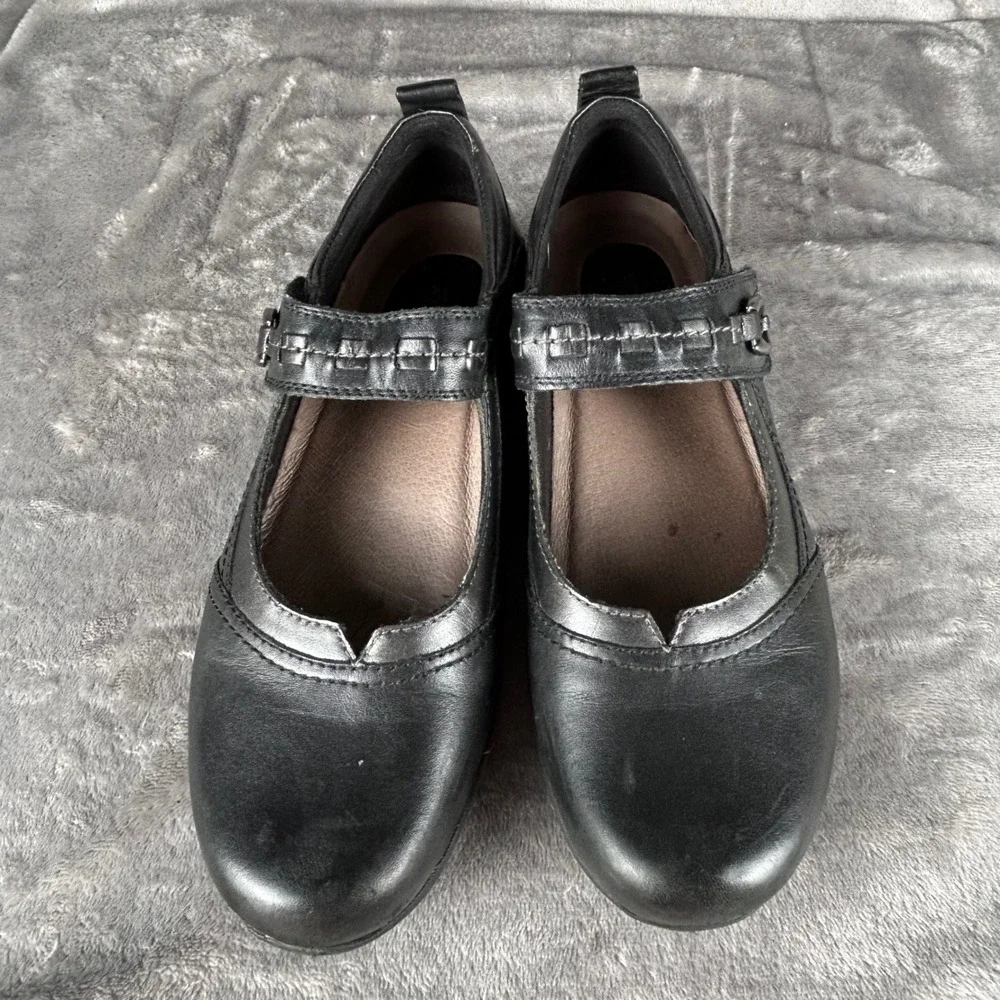 Earth Angelica Black Leather Mary Jane Comfort Flats Shoes Womens 8.5B